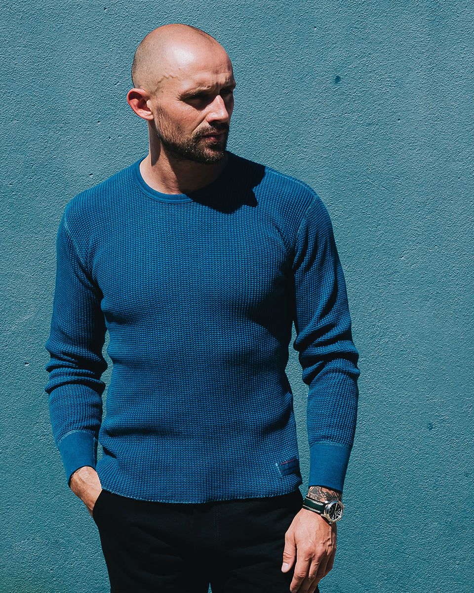 IHTL-1301-IND - Waffle Knit Thermal Long Sleeved Crew Neck - Indigo