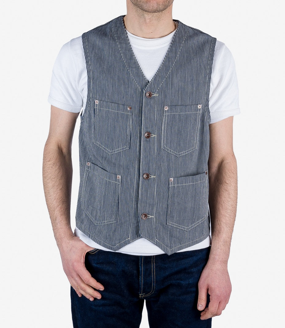 IHV-47-IND - 10.5oz Narrow Stripe Hickory Work Vest - Indigo