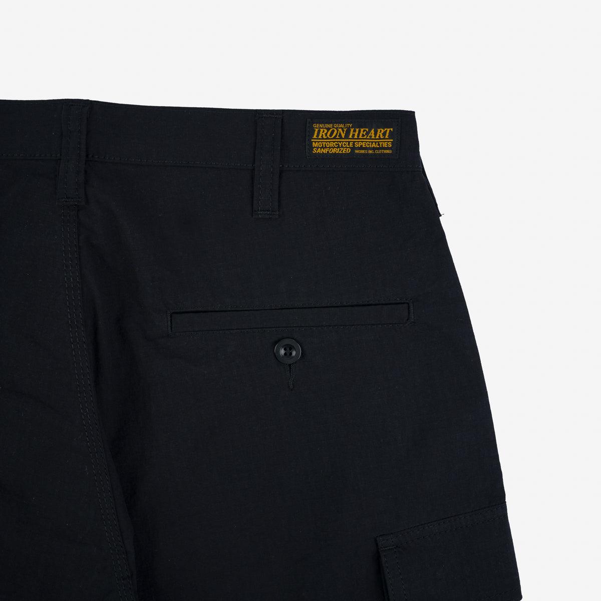 Image showing the IH-736-BLK - Ripstop Cargo Shorts - Black which is a Trousers described by the following info SS24 and sold on the IRON HEART GERMANY online store