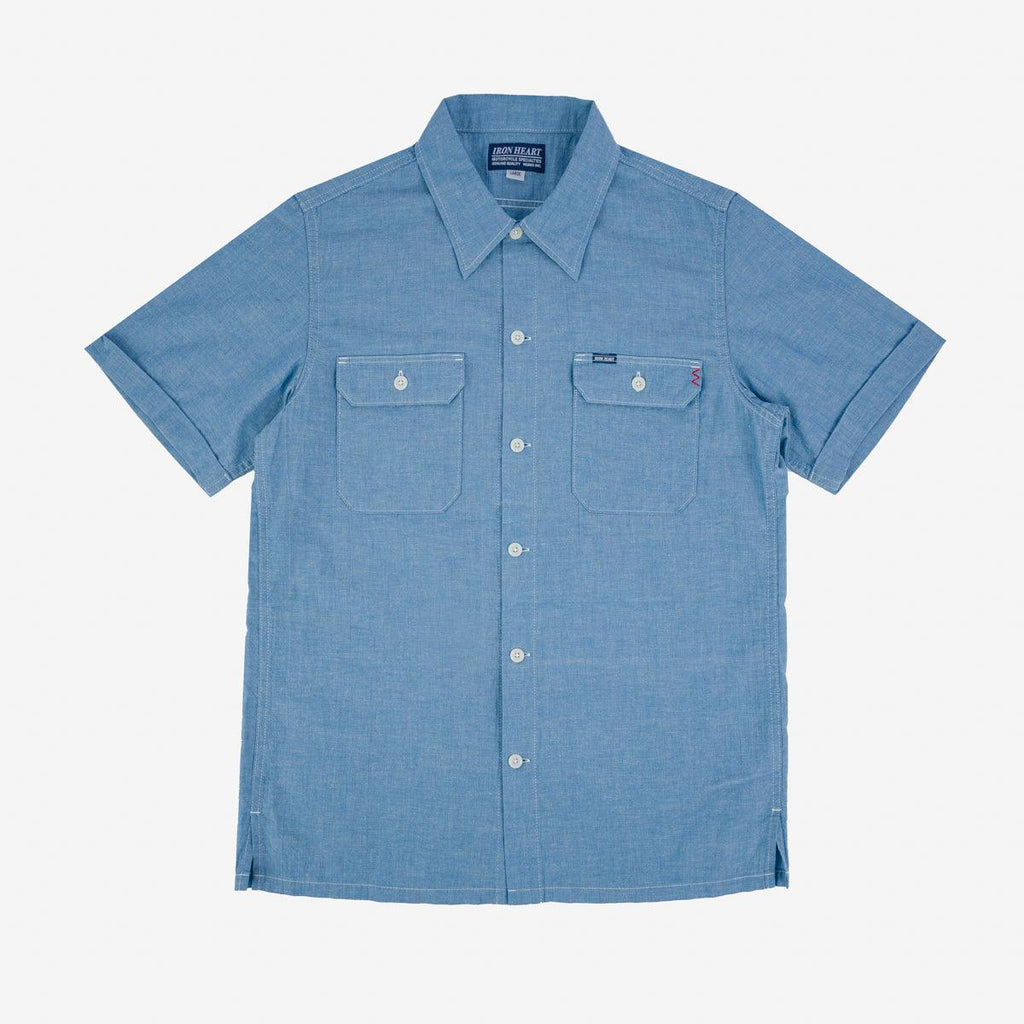 Image showing the IHSH-388-BLU - 4oz Short Sleeved Summer Shirt - Blue which is a Shirts described by the following info SS24 and sold on the IRON HEART GERMANY online store