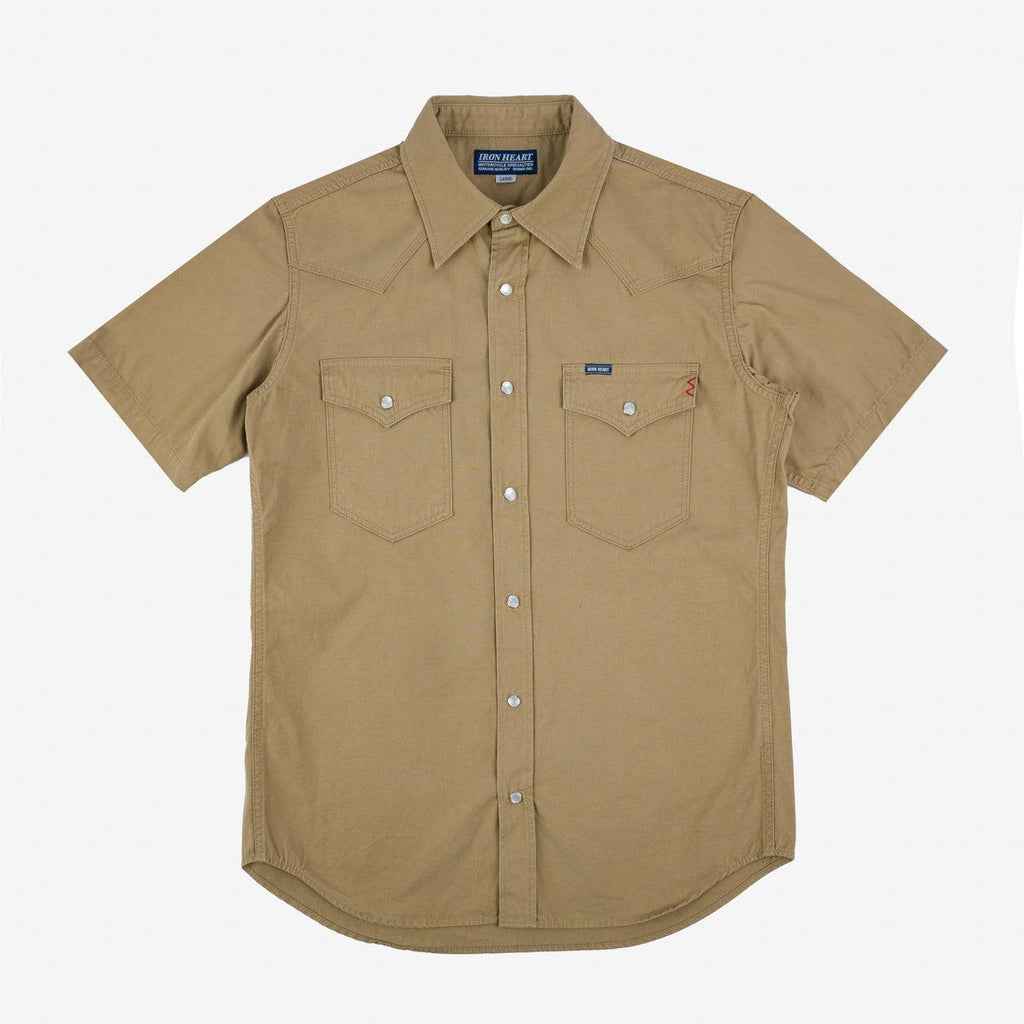 Image showing the IHSH-387-KHA - 7oz Fatigue Cloth Short Sleeved Western Shirt - Khaki which is a Shirts described by the following info SS24 and sold on the IRON HEART GERMANY online store