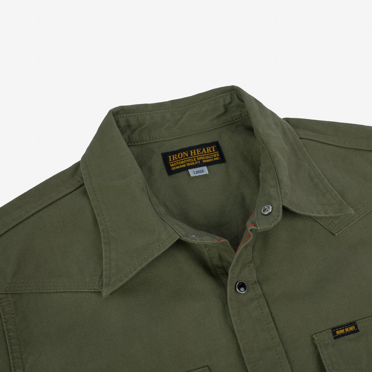 Image showing the IHSH-381-OLV - 9oz Military Serge CPO Shirt - Olive which is a Shirts described by the following info SS24 and sold on the IRON HEART GERMANY online store