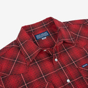 Image showing the IHSH-386-RED - 5oz Selvedge Short Sleeved Western Shirt - Red Vintage Check which is a Shirts described by the following info SS24 and sold on the IRON HEART GERMANY online store