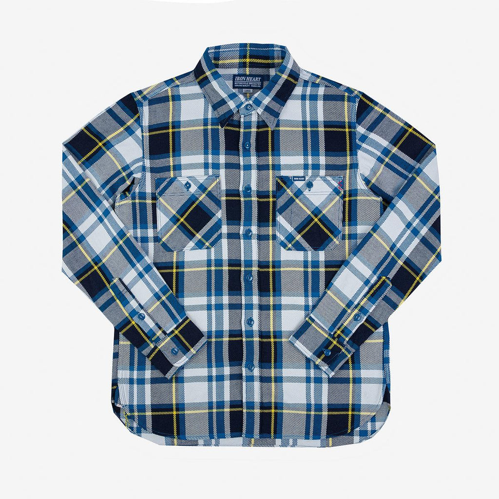 Image showing the IHSH-382-BLU - 9oz Selvedge American Check Work Shirt - Blue which is a Shirts described by the following info SS24 and sold on the IRON HEART GERMANY online store