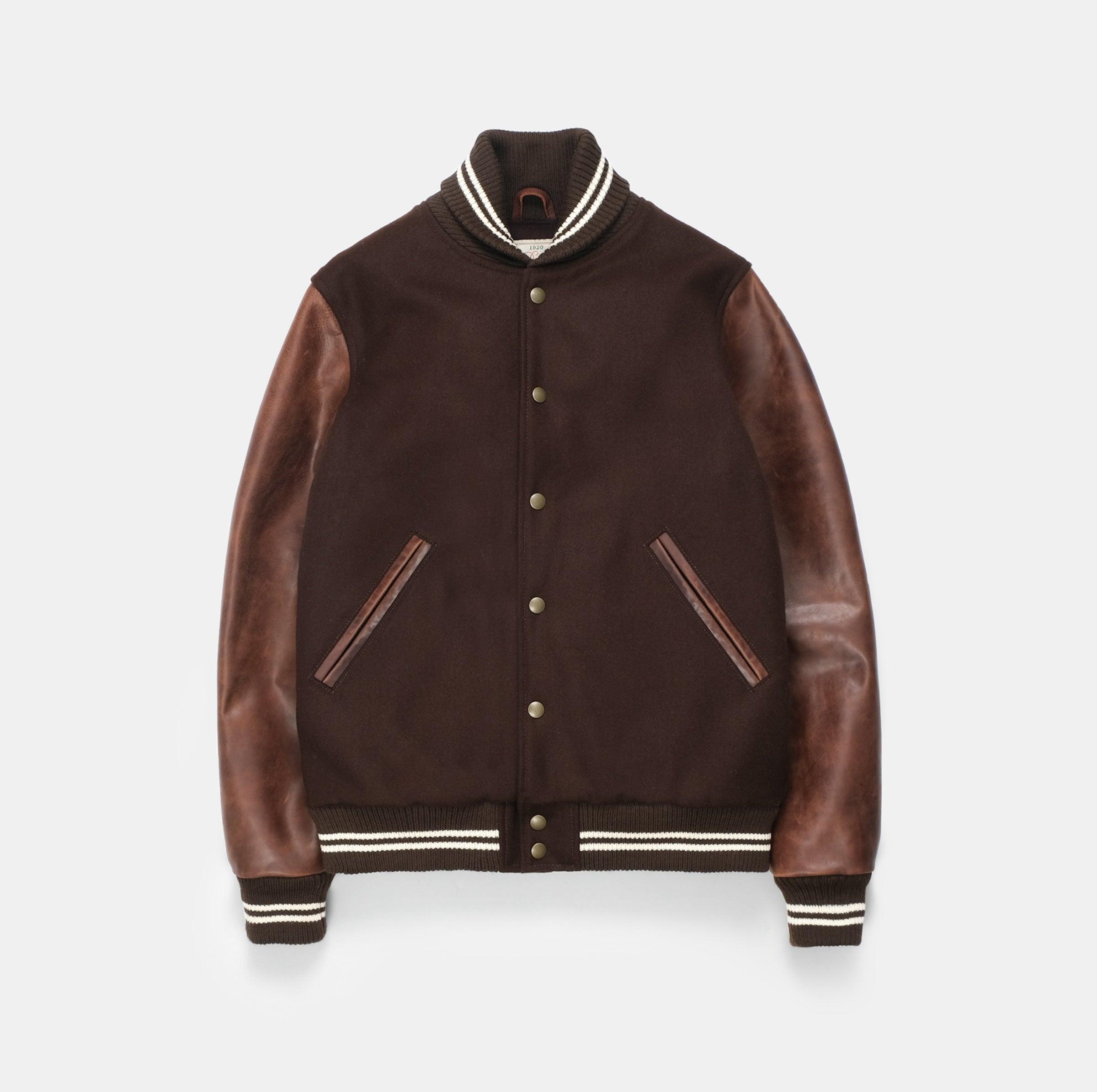 DE-JA0078-BRN - Dehen 1920 Varsity Jacket - Brown