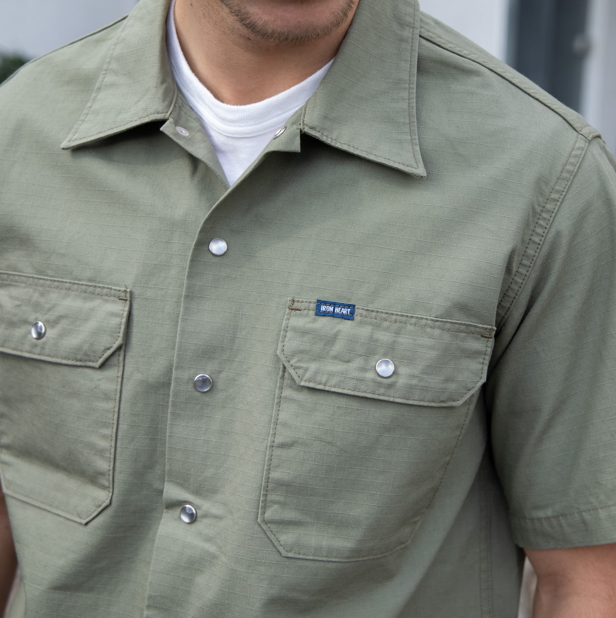 IHSH-415-GRN - 8oz Ripstop Short Sleeved Mechanic Shirt - Military