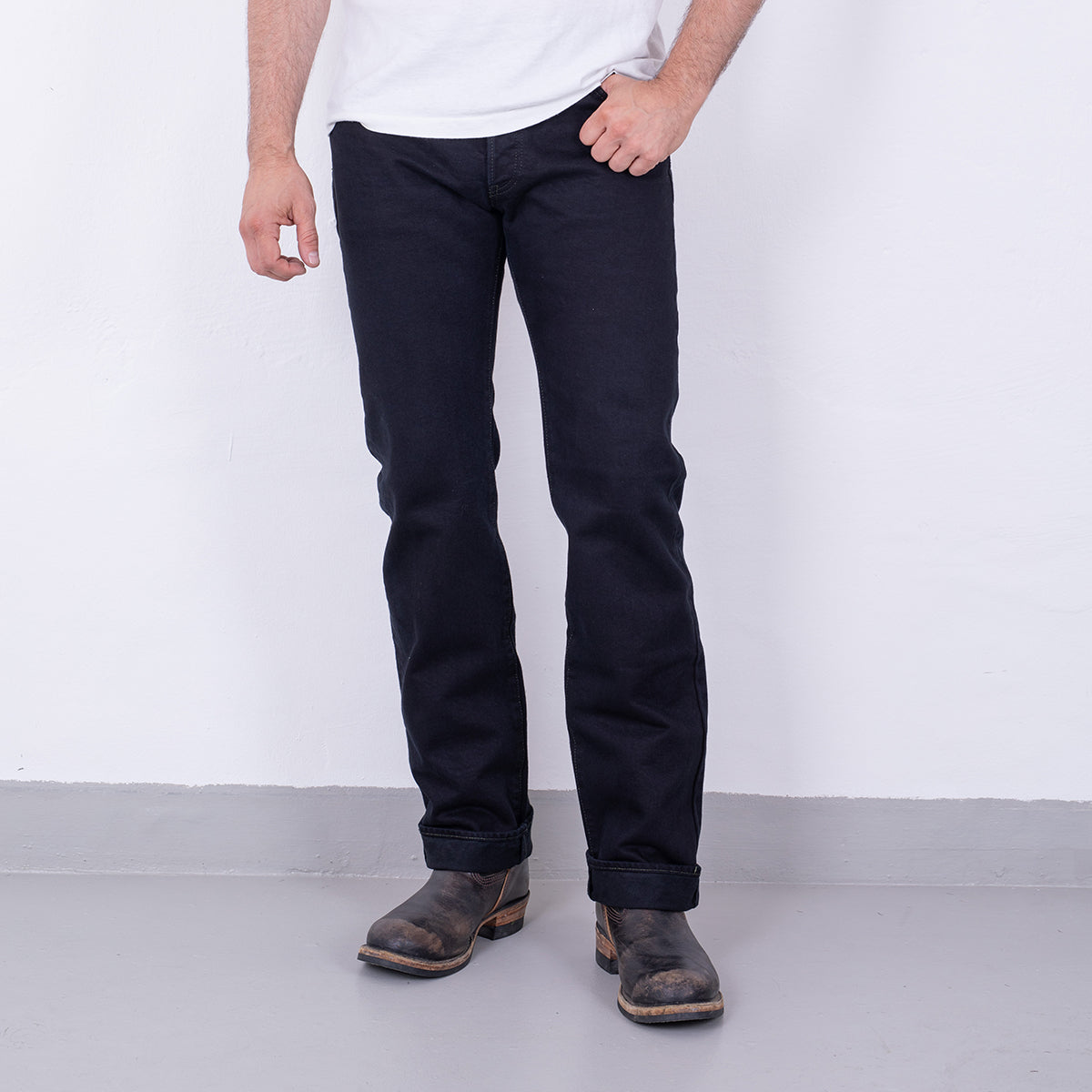 IH-634S-142OD - 14oz Selvedge Denim Straight Cut Jeans - Indigo Overdyed Black