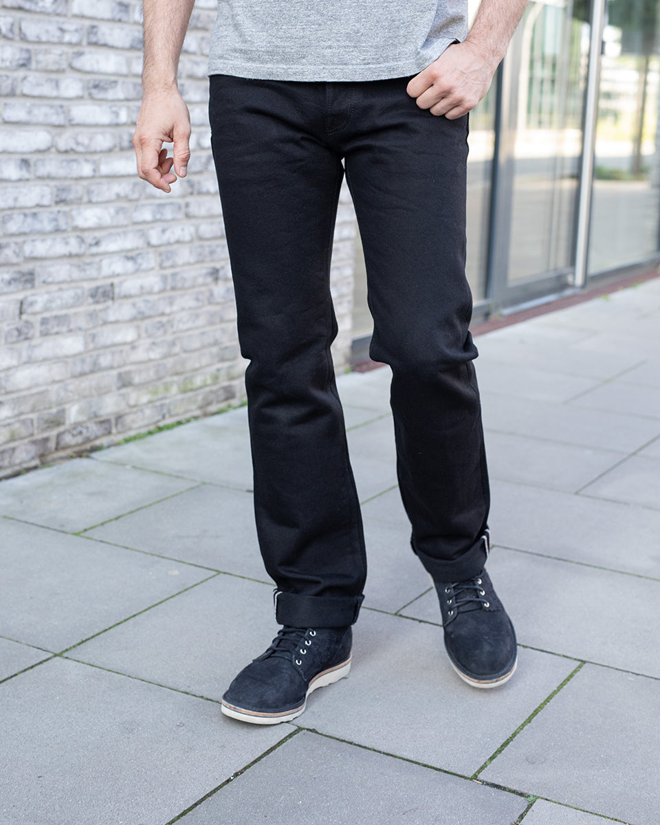 IH-666S-SBG - 21oz Selvedge Denim Slim Straight Jeans - Superblack (Fades To Grey)