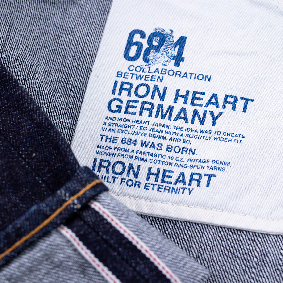 IH-684S-16-GER - Iron Heart Germany 16oz Vintage Selvedge Denim Relaxed Cut Jeans - Indigo