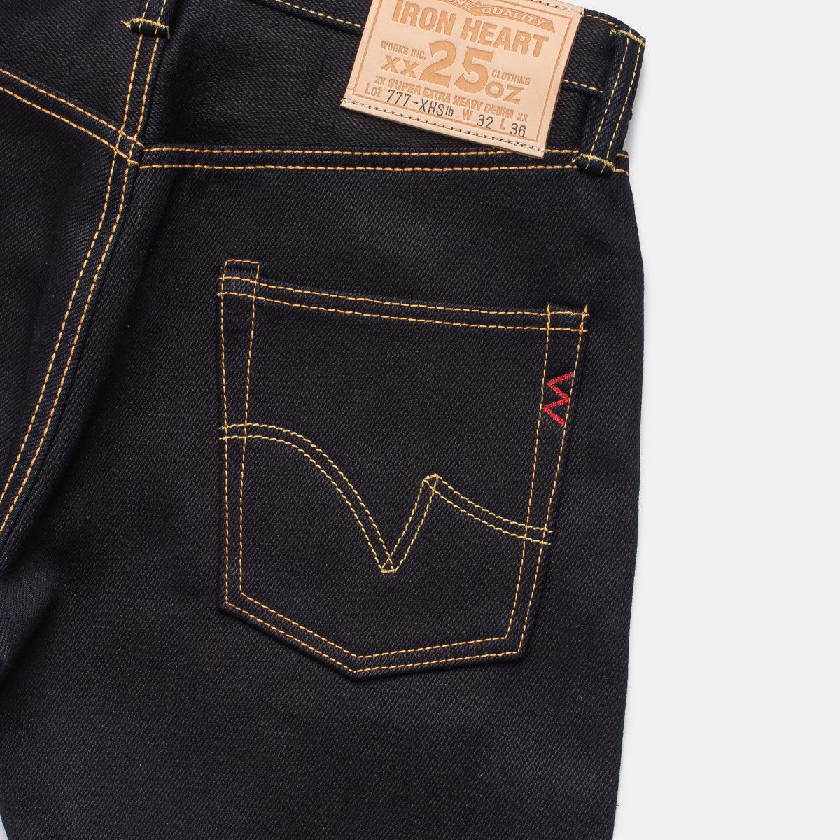 Image showing the IH-777-XHSib - 25oz Selvedge Denim Slim Tapered Cut Jeans - Indigo/Black which is a Jeans described by the following info 777, Bottoms, Iron Heart, Jeans, New, Released, Slim, Tappered and sold on the IRON HEART GERMANY online store