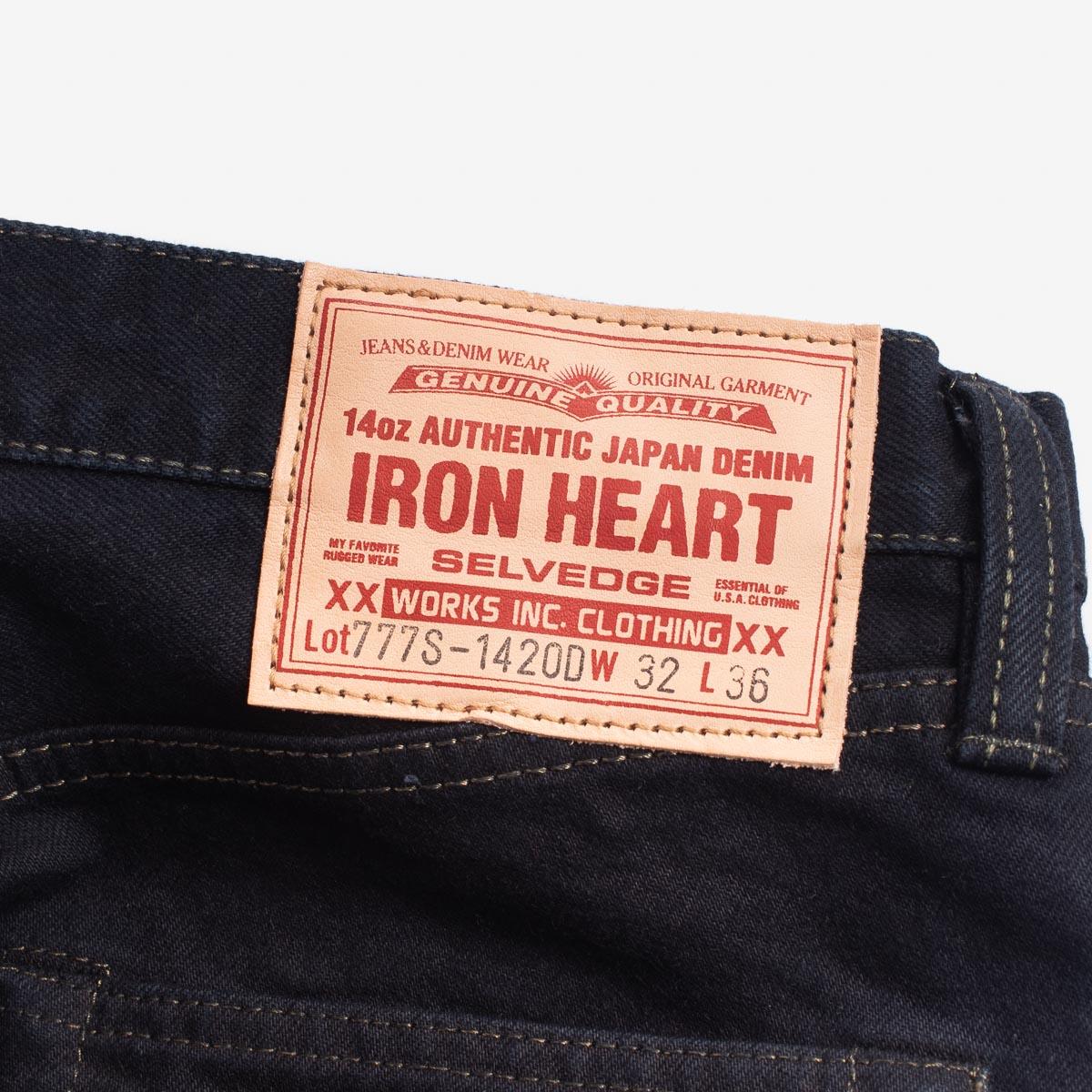 Image showing the IH-777S-142od - 14oz Selvedge Denim Slim Tapered Cut Jeans - Indigo Overdyed Black which is a Jeans described by the following info 777, Bottoms, Iron Heart, Jeans, Released, Tappered and sold on the IRON HEART GERMANY online store