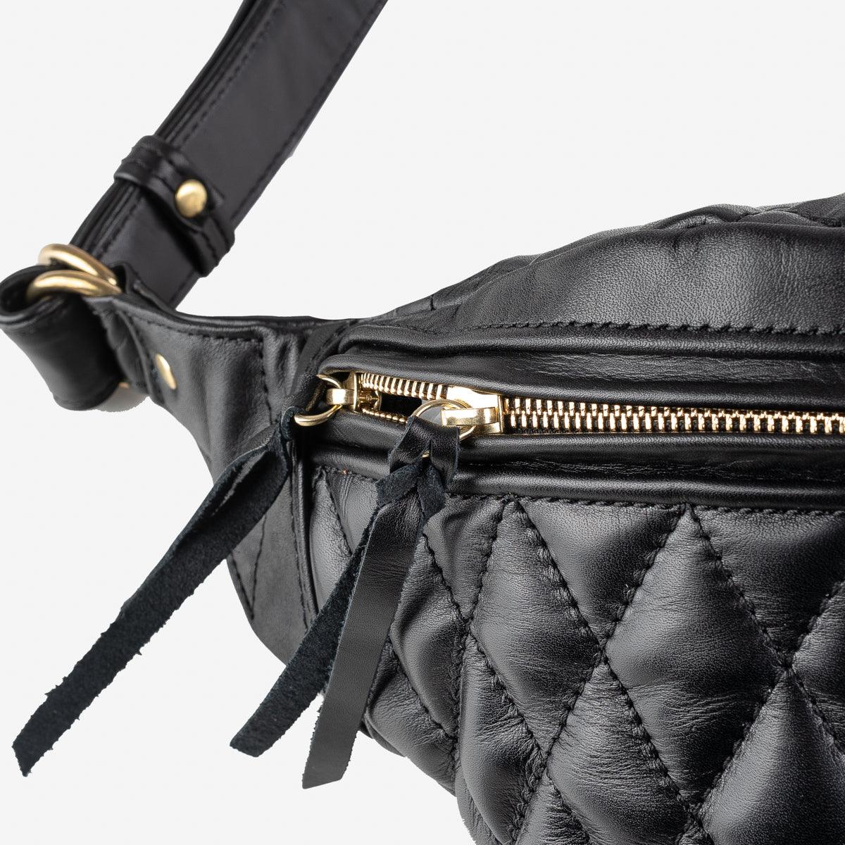 IHE-45-BLK - Diamond Stitched Leather Waist Bag - Black – IRON 