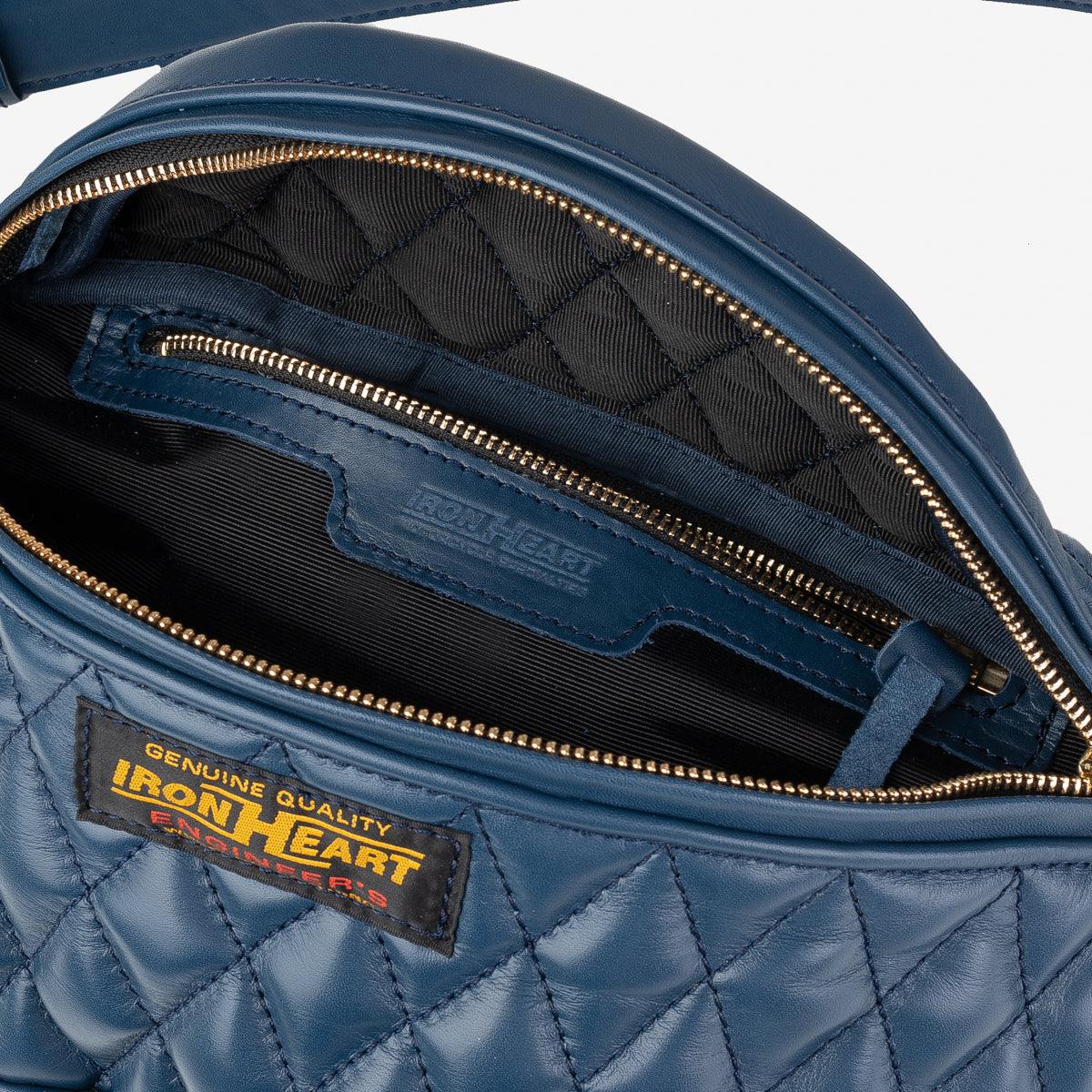 オールレザーウエストバッグ IHE-45 ネイビー IHE-45-NAV - Diamond Stitched Leather Waist Bag - Navy – IRON