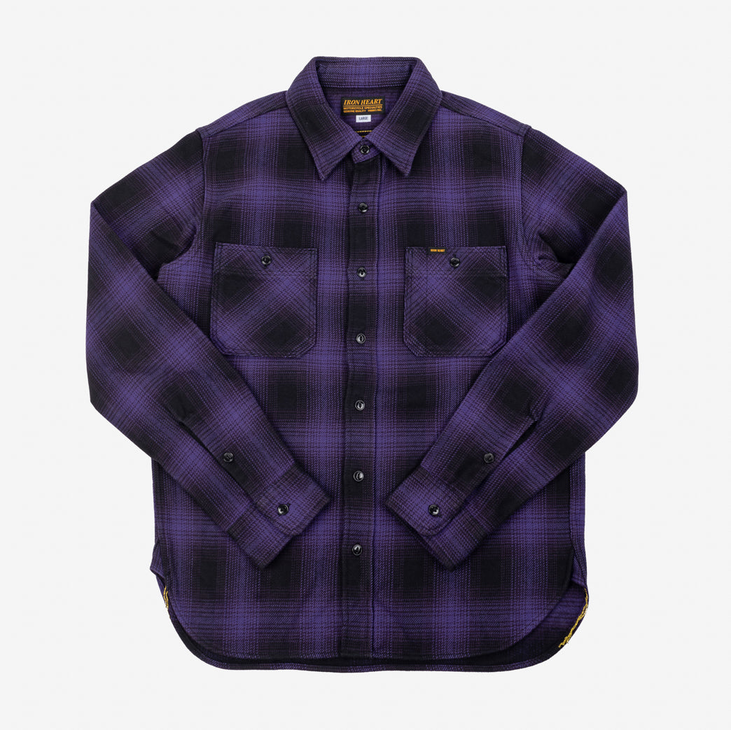 IHSH-265-PUR - Ultra Heavy Flannel Ombré Check Work Shirt - Purple/Black