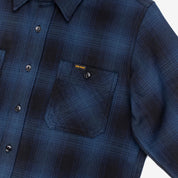 IHSH-265-NAV- Ultra Heavy Flannel Ombré Check Work Shirt - Navy/Black