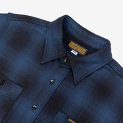 IHSH-265-NAV- Ultra Heavy Flannel Ombré Check Work Shirt - Navy/Black