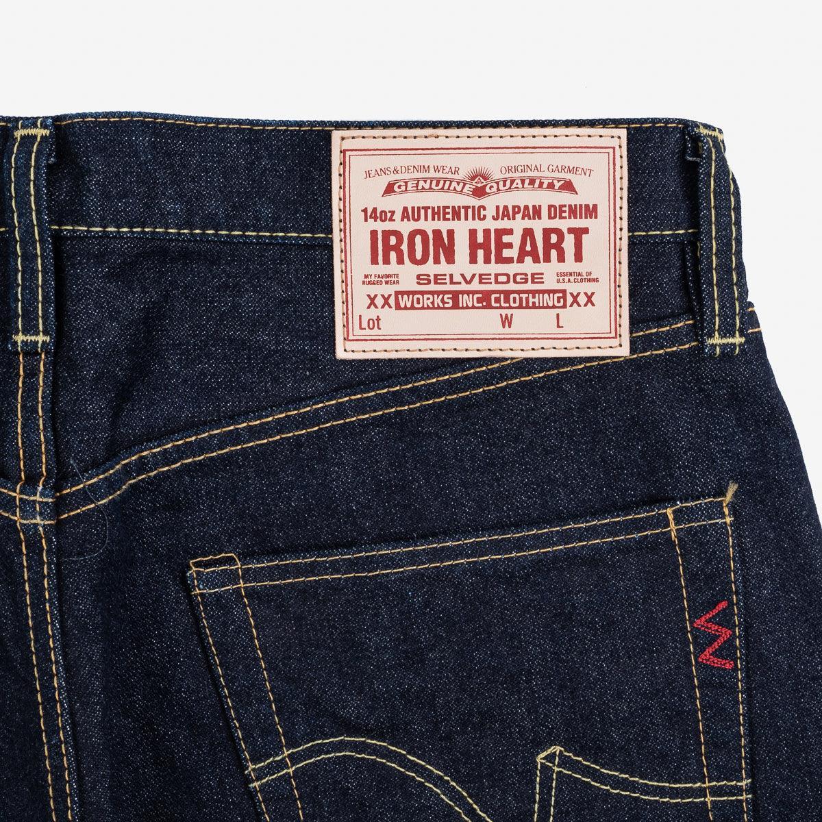 Image showing the IH-555SBR-14 - 14oz Broken Twill Selvedge Denim Super Slim Cut Jeans - Indigo which is a Jeans described by the following info 555, Bottoms, Iron Heart, Jeans, Released, Slim and sold on the IRON HEART GERMANY online store