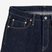 Image showing the IH-555SBR-14 - 14oz Broken Twill Selvedge Denim Super Slim Cut Jeans - Indigo which is a Jeans described by the following info 555, Bottoms, Iron Heart, Jeans, Released, Slim and sold on the IRON HEART GERMANY online store