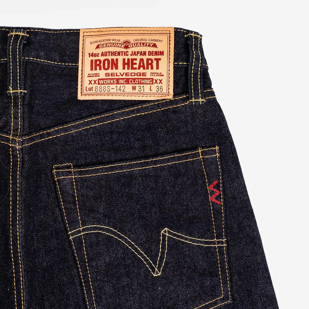 Image showing the IH-888S-142 - 14oz Selvedge Denim Medium/High Rise Tapered Cut Jeans - Indigo which is a Jeans described by the following info 888, Bottoms, Iron Heart, Jeans, Released, Tappered and sold on the IRON HEART GERMANY online store