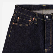 Image showing the IH-888S-142 - 14oz Selvedge Denim Medium/High Rise Tapered Cut Jeans - Indigo which is a Jeans described by the following info 888, Bottoms, Iron Heart, Jeans, Released, Tappered and sold on the IRON HEART GERMANY online store