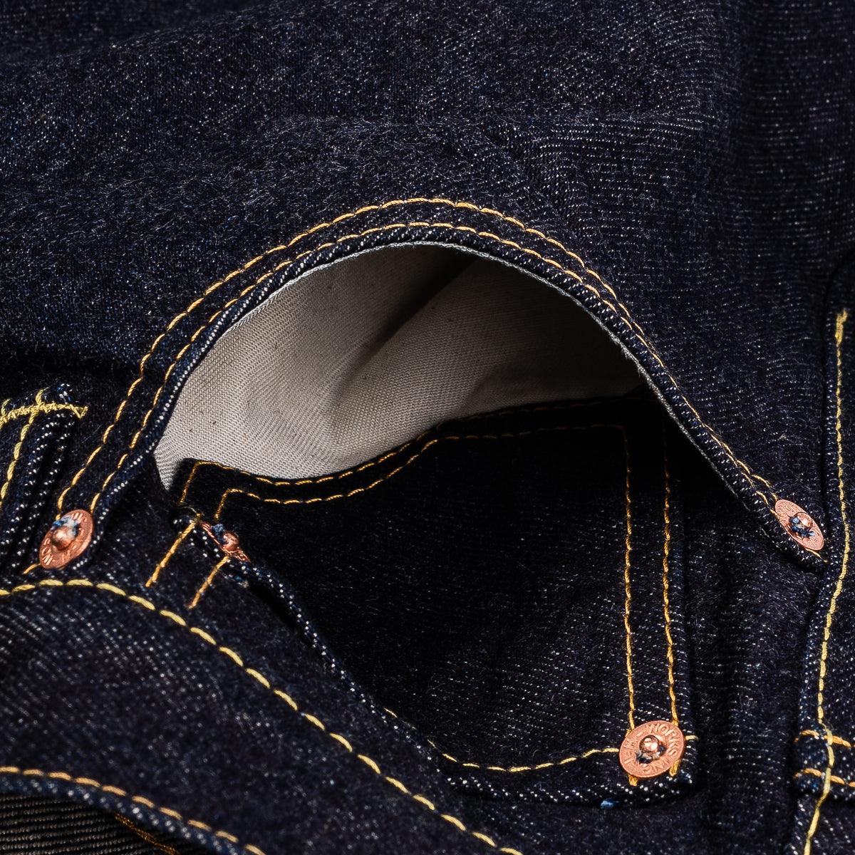 Image showing the IH-888S-142 - 14oz Selvedge Denim Medium/High Rise Tapered Cut Jeans - Indigo which is a Jeans described by the following info 888, Bottoms, Iron Heart, Jeans, Released, Tappered and sold on the IRON HEART GERMANY online store