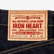 Image showing the IH-888S-142 - 14oz Selvedge Denim Medium/High Rise Tapered Cut Jeans - Indigo which is a Jeans described by the following info 888, Bottoms, Iron Heart, Jeans, Released, Tappered and sold on the IRON HEART GERMANY online store