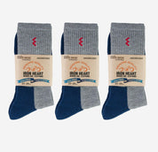 Image showing the IHG-030/3-GRYNAV - 3-Pack Iron Heart Work Boot Socks - Grey/ Navy which is a Socks described by the following info Accessories, Iron Heart, Released, Socks and sold on the IRON HEART GERMANY online store