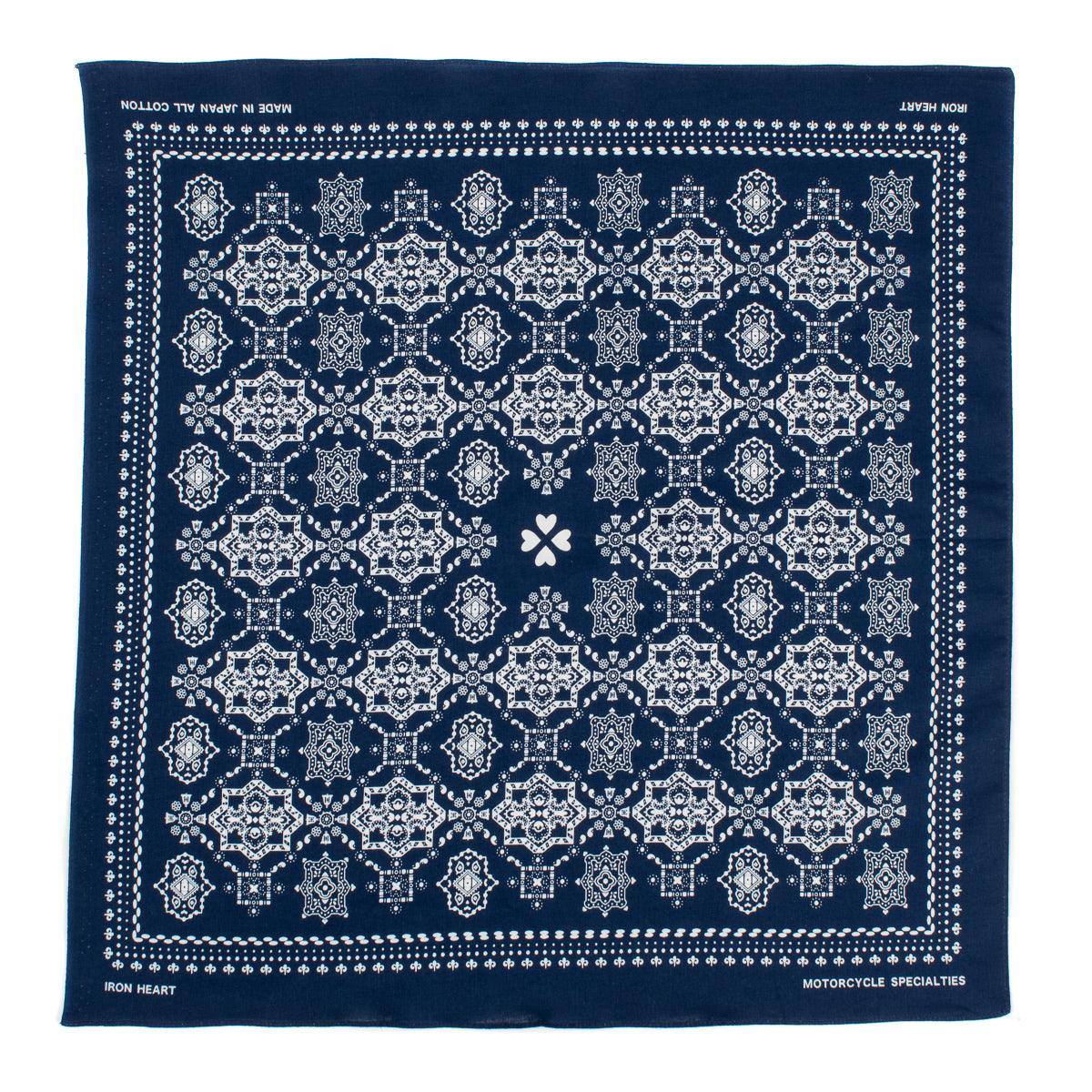 Image showing the IHG-052-IND - Iron Heart “Bell” Print Bandana - Indigo which is a Others described by the following info Accessories, Iron Heart, Others, Released and sold on the IRON HEART GERMANY online store