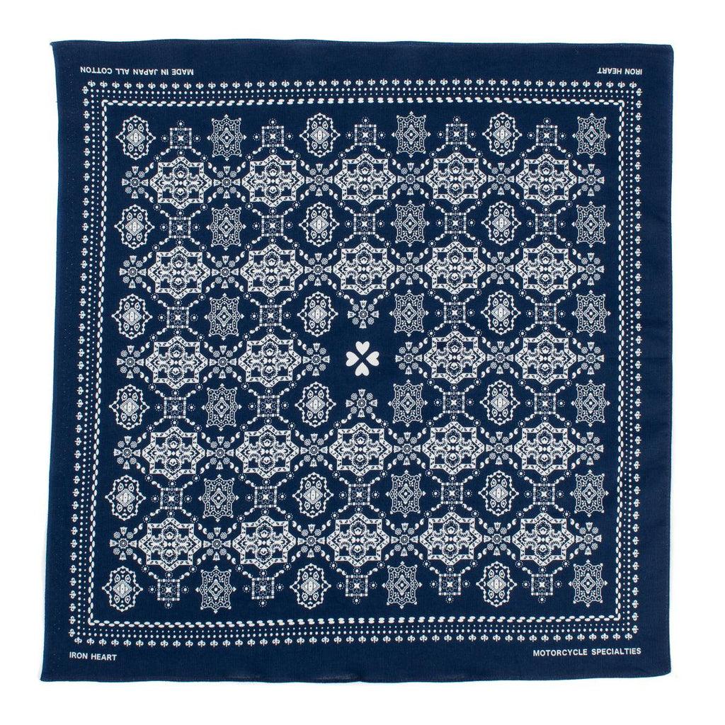 Image showing the IHG-052-IND - Iron Heart “Bell” Print Bandana - Indigo which is a Others described by the following info Accessories, Iron Heart, Others, Released and sold on the IRON HEART GERMANY online store