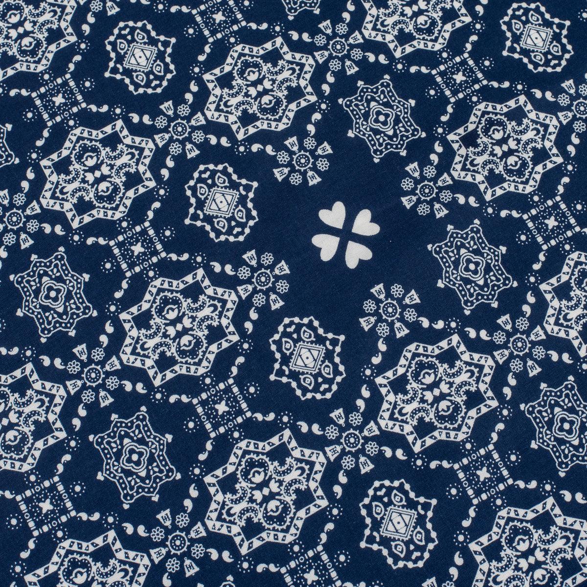 Image showing the IHG-052-IND - Iron Heart “Bell” Print Bandana - Indigo which is a Others described by the following info Accessories, Iron Heart, Others, Released and sold on the IRON HEART GERMANY online store