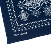 Image showing the IHG-052-IND - Iron Heart “Bell” Print Bandana - Indigo which is a Others described by the following info Accessories, Iron Heart, Others, Released and sold on the IRON HEART GERMANY online store