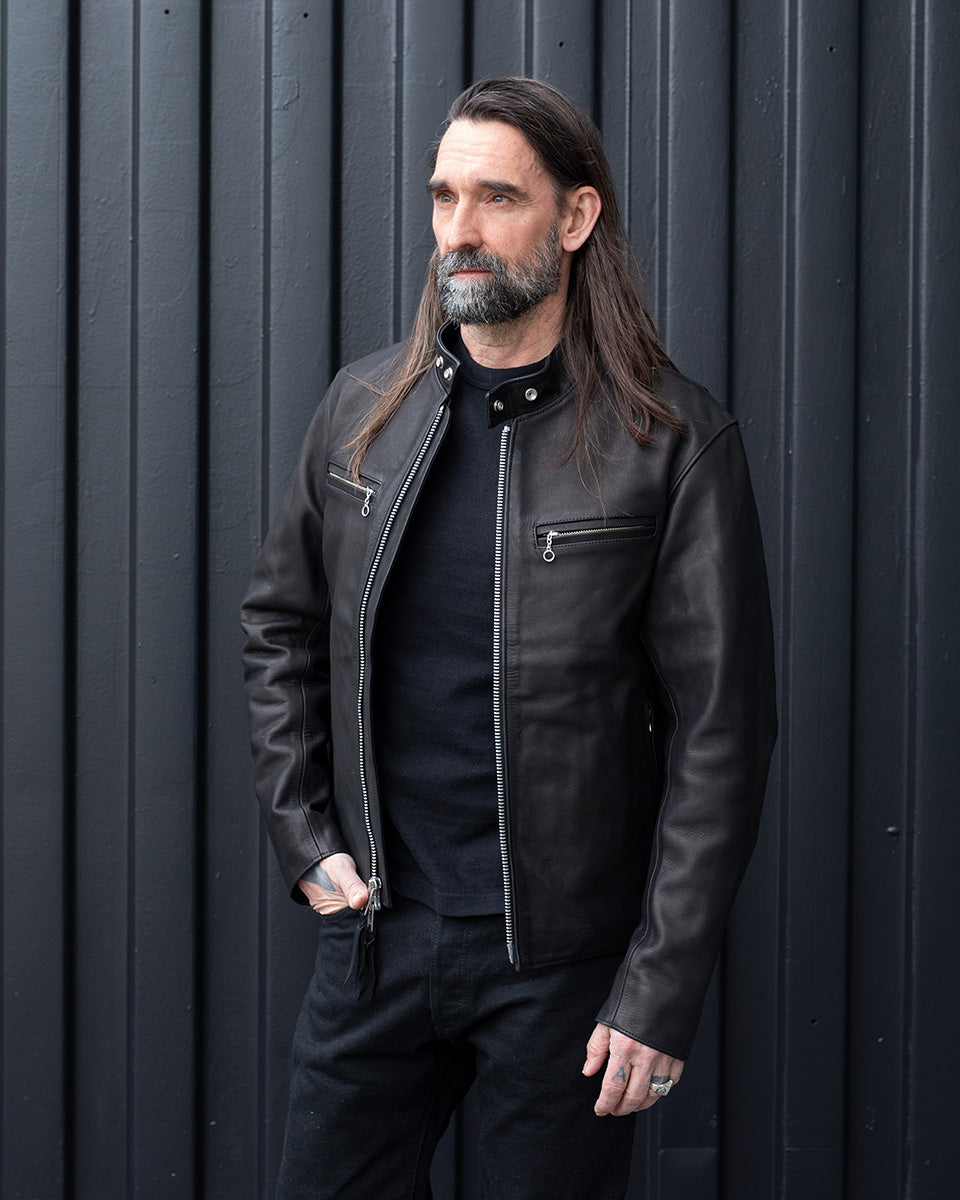 IHJ-172-BLK - FW26 - Waterproof Coated Leather Rider’s Jacket - Black