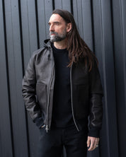 IHJ-173-BLK - FW26 - Waterproof Coated Leather Hooded Jacket - Black