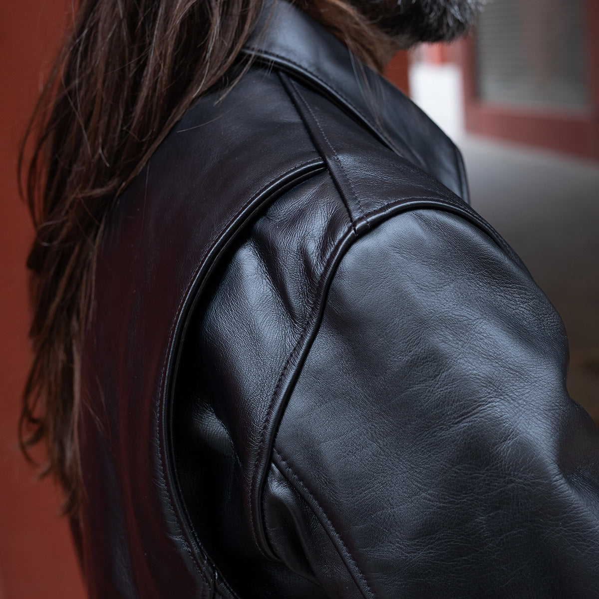 IHJ-54-BLK - Japanese Horsehide Rider’s Jacket with collar - Black (Tea-Core Dyed)