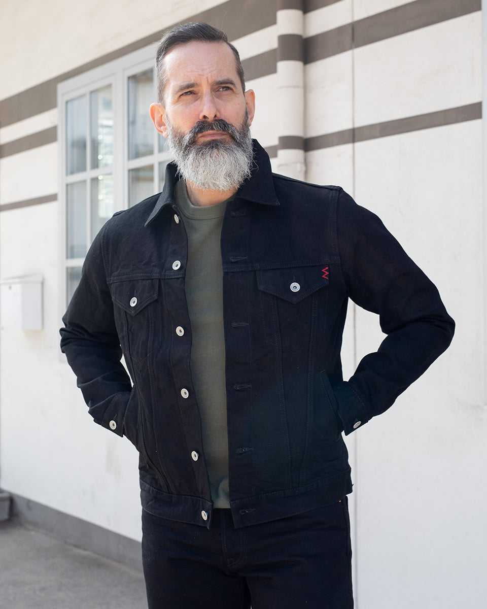 IHJ-86-BLK - 14oz Selvedge Denim Modified Type III Jacket - Black/Black
