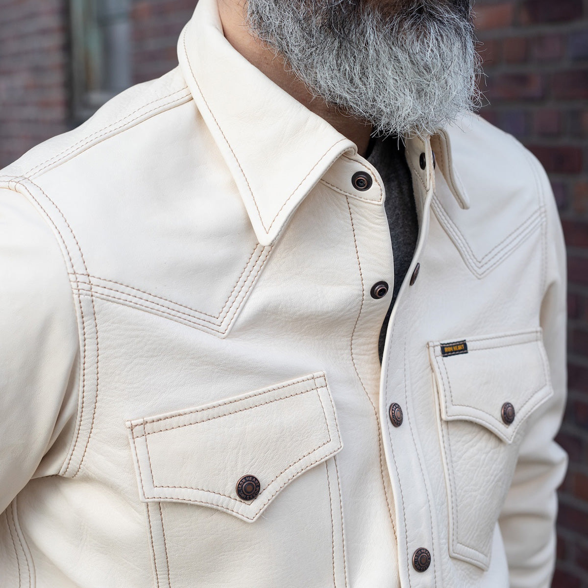 IHSB-PR-NAT - Iron Heart X Simmons Bilt Horsehide Western Shirt - The Pale Rider - Natural