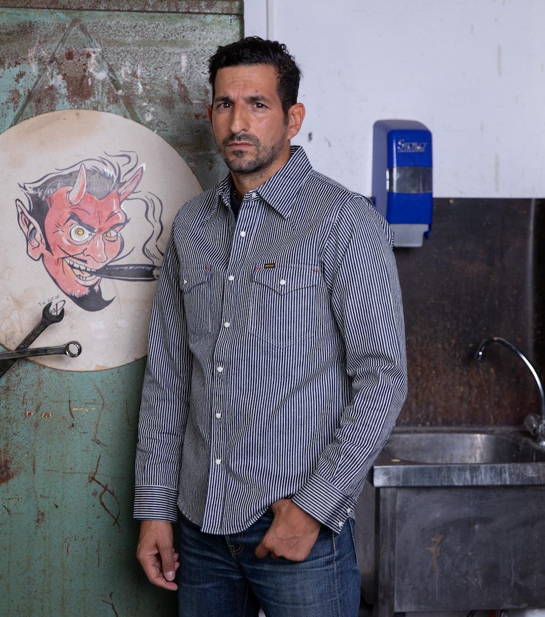 IHSH-07-IND - 12oz Hickory Stripe Western Shirt - Indigo – IRON