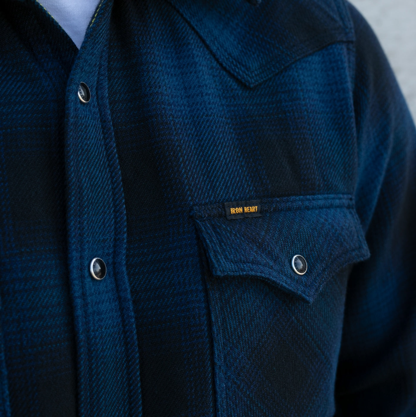 IHSH-264-NAV - Flannel Ombré Check Western Shirt - Navy/Black