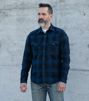 IHSH-264-NAV - Flannel Ombré Check Western Shirt - Navy/Black
