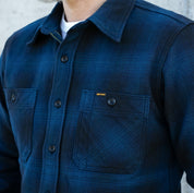 IHSH-265-NAV - Ultra Heavy Flannel Ombré Check Work Shirt - Navy/Black