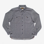 Image showing the IHSH-274-IND - 12oz Hickory Stripe Work Shirt - Indigo which is a Shirts described by the following info Iron Heart, Released, Shirts, Tops and sold on the IRON HEART GERMANY online store