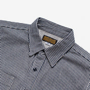 Image showing the IHSH-274-IND - 12oz Hickory Stripe Work Shirt - Indigo which is a Shirts described by the following info Iron Heart, Released, Shirts, Tops and sold on the IRON HEART GERMANY online store