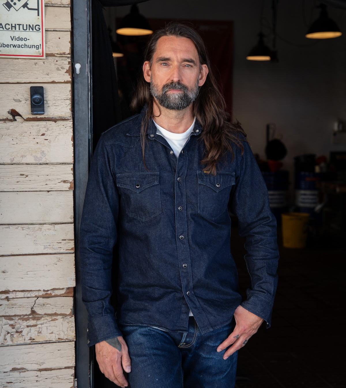 IHSH-33-T - 12oz Selvedge Denim Western Shirt With Tonal Stitching