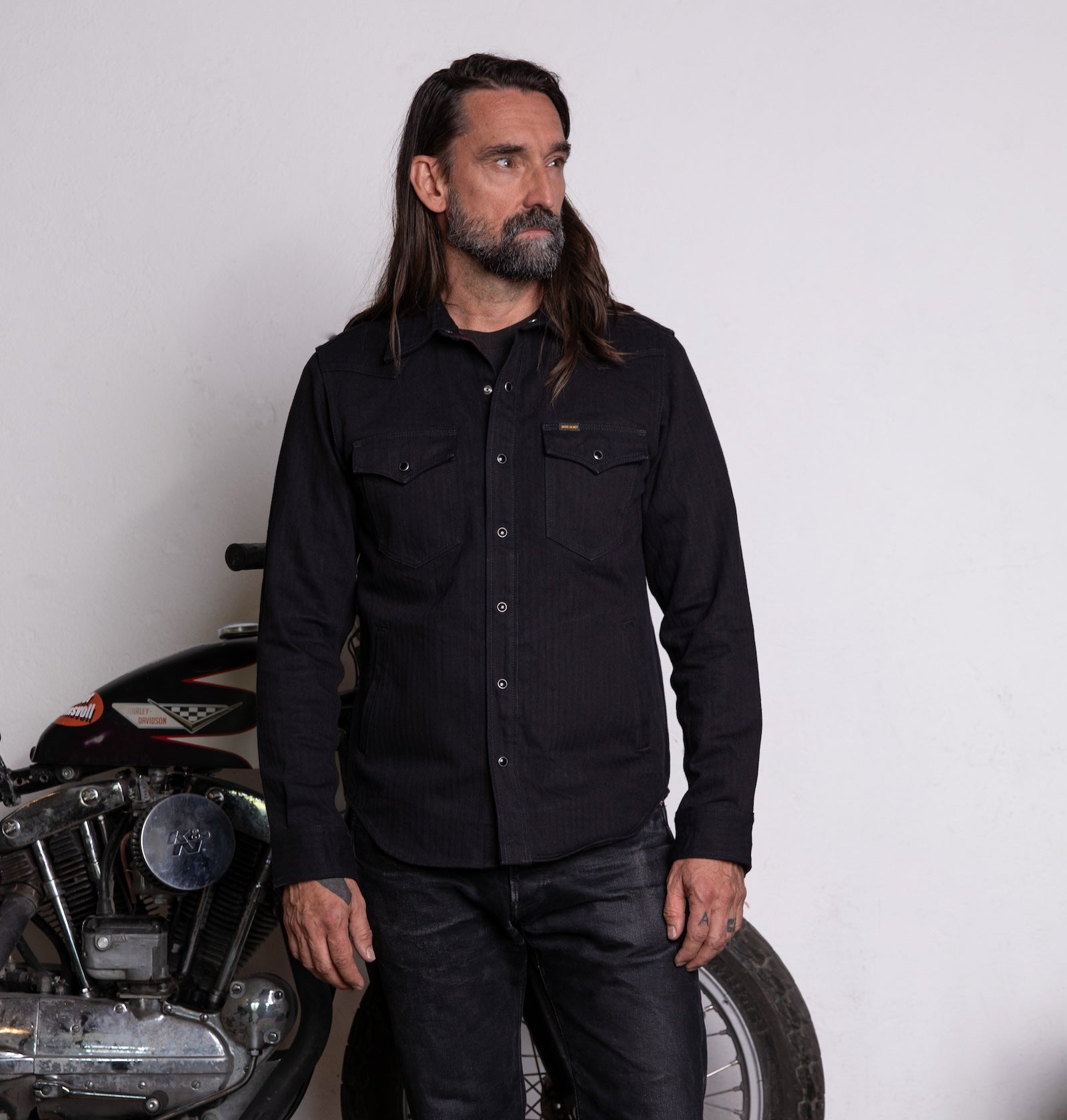 IHSH-410-BLK - 14oz Herringbone CPO Western Shirt - Black