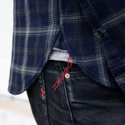 IHSH-412-BLK - 9oz Selvedge Indigo Check Flannel Work Shirt - Indigo/ Black
