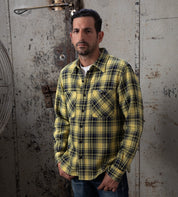 IHSH-412-YEL - 9oz Selvedge Indigo Check Flannel Work Shirt - Yellow