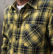 IHSH-412-YEL - 9oz Selvedge Indigo Check Flannel Work Shirt - Yellow