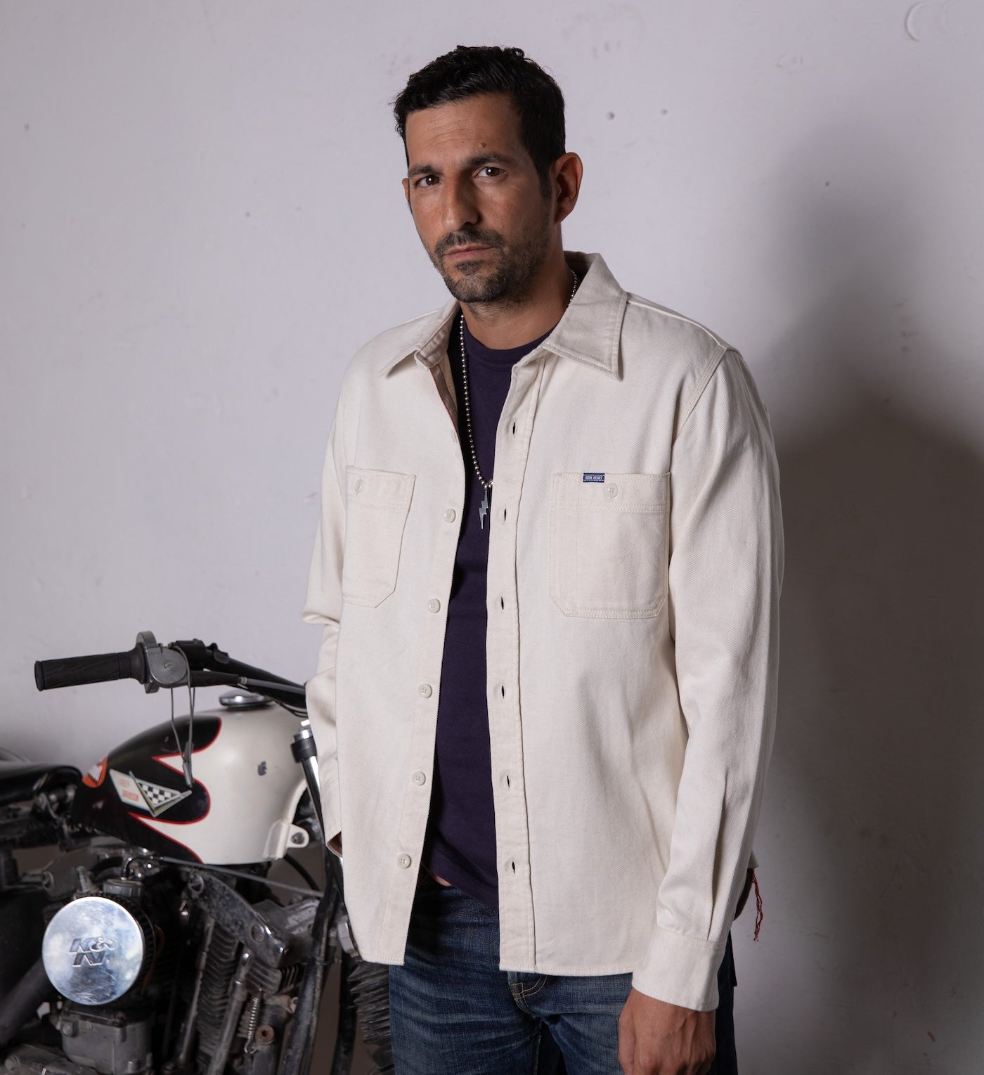 IHSH-414-WHT - 9oz Cotton Linen Work Shirt - Off White