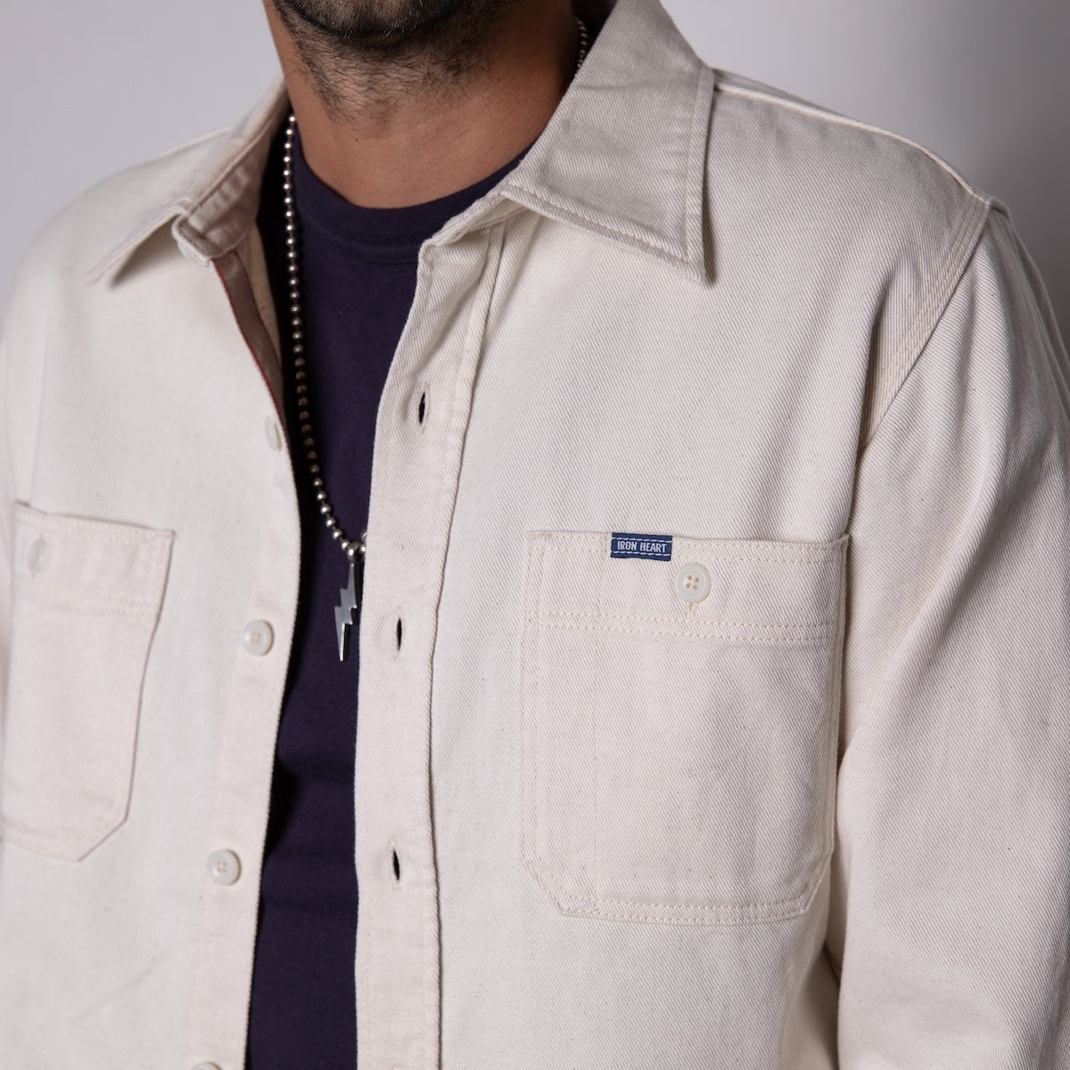 IHSH-414-WHT - 9oz Cotton Linen Work Shirt - Off White