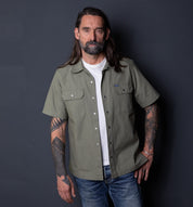 IHSH-415-GRN - SS25 - 8oz Ripstop Short Sleeved Mechanic Shirt - Military Green